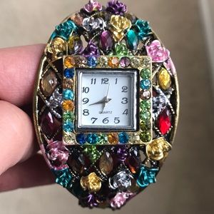 Gorgeous Floral + Gem Cuff Bracelet Watch